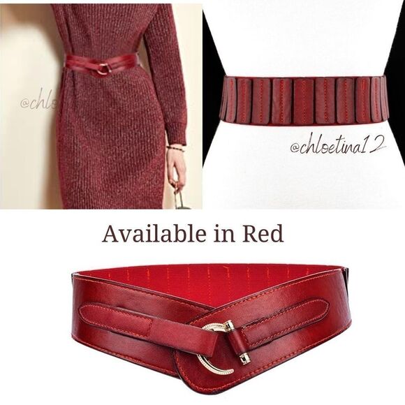 Wide Leather Belt Hook Buckle Wide Waist Stretch Dark Brown Belt - Picture 9 of 11